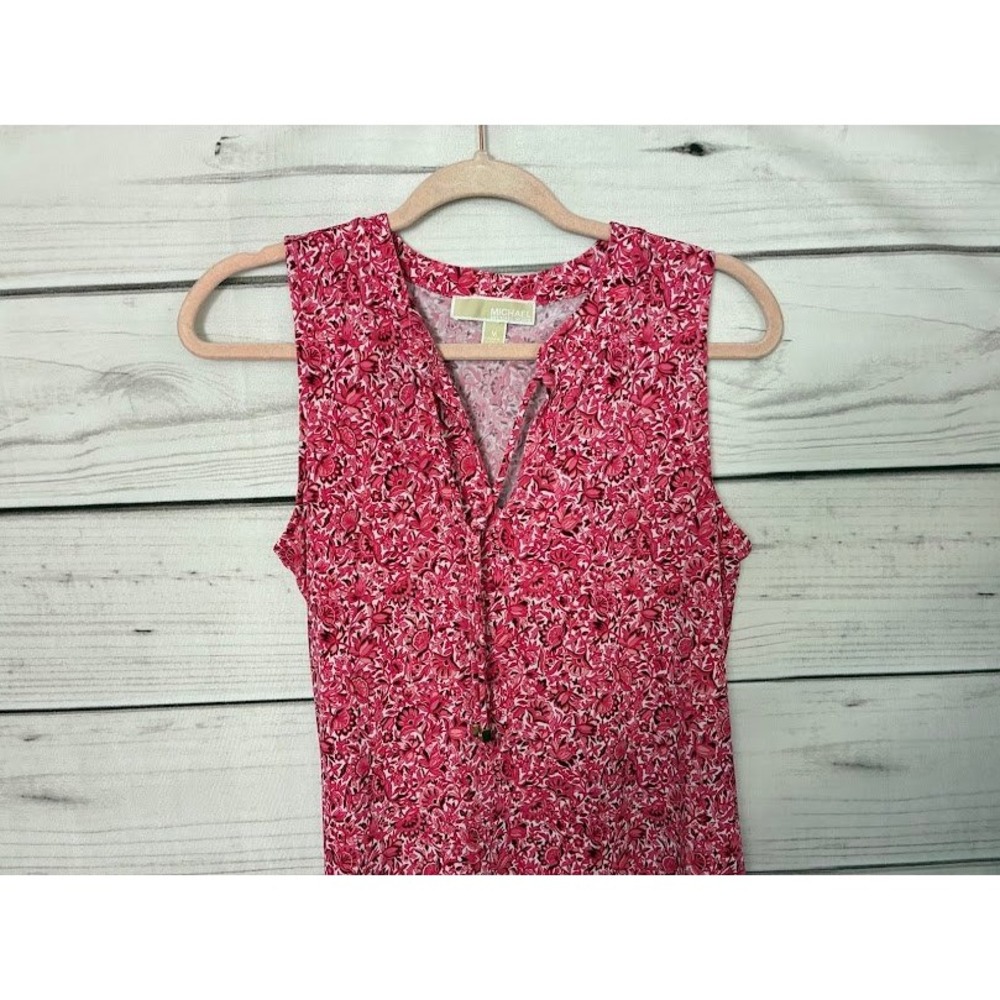 Michael Kors Pink Floral Sleeveless Ruffle Hem Shift Dress Medium - Picture 3 of 9